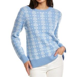 Sail to Sable 100% Wool Light Blue and White Knit Crewneck Sweater Large